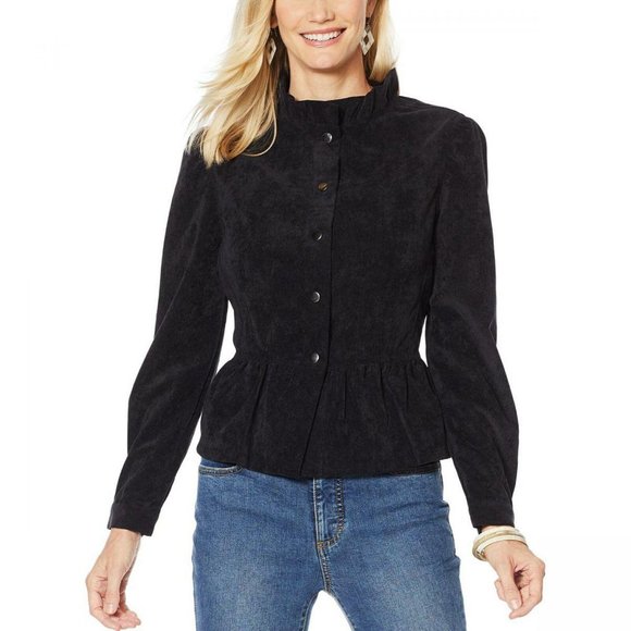 LaBellum by Hillary Scott Jackets & Blazers - NWT Ruffle Trim Peplum Corduroy Jacket Small Black